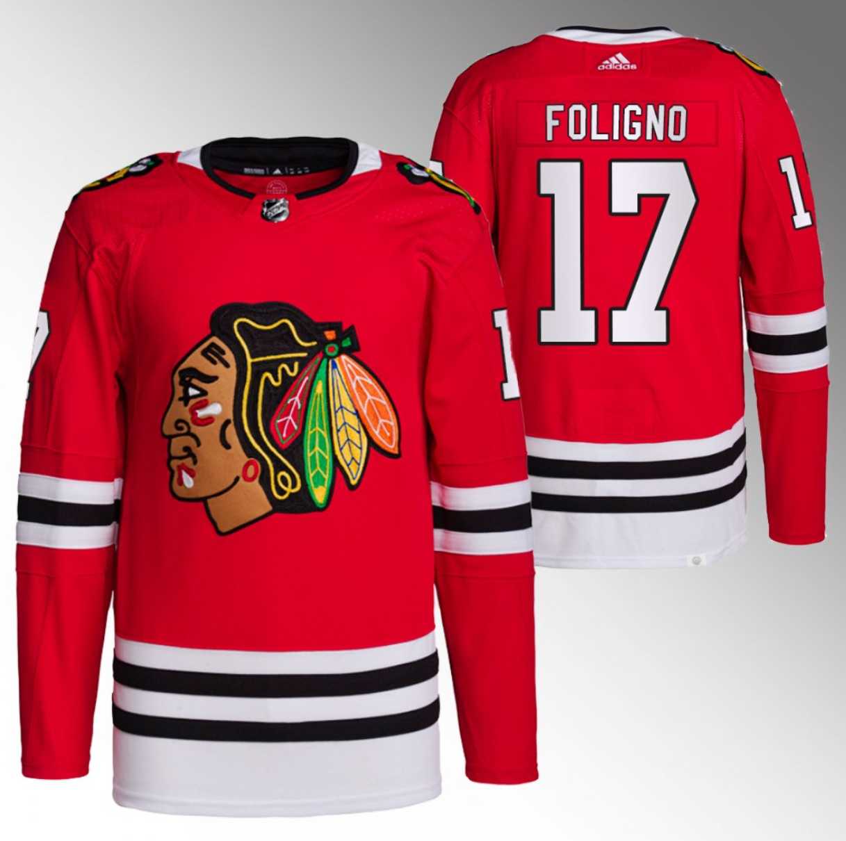 Mens Chicago Blackhawks #17 Nick Foligno Red Stitched Hockey Jersey